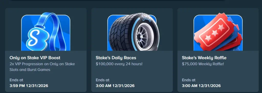 Stake account benefits banner showcasing rewards, races, and security for player information.