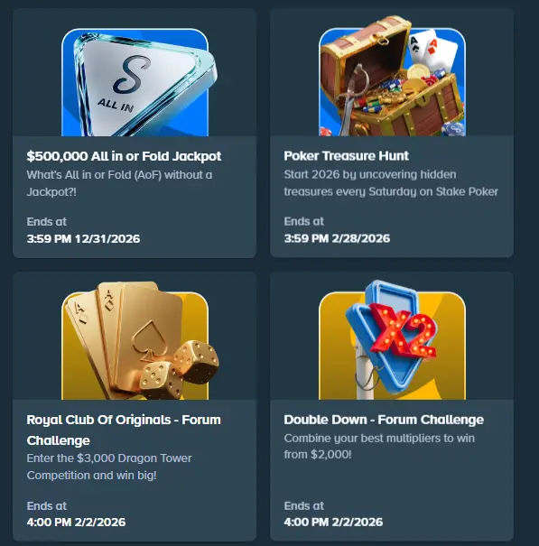 Stake forum challenge cards for Royal Club and Double Down win opportunities.