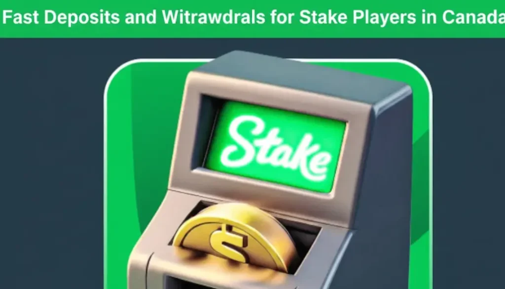 Stake payment machine illustration for Canadian players, highlighting fast deposit and withdrawal options.