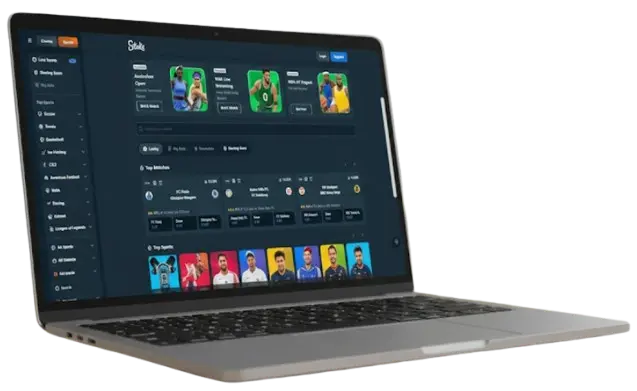 Laptop displaying the Stake Sportsbook interface, highlighting diverse sports betting options.